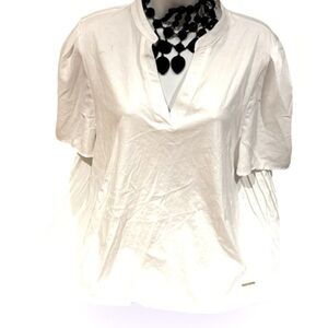 Marc Newyork V neck oversized Tunic short sleeve pleated back blouse Sz L